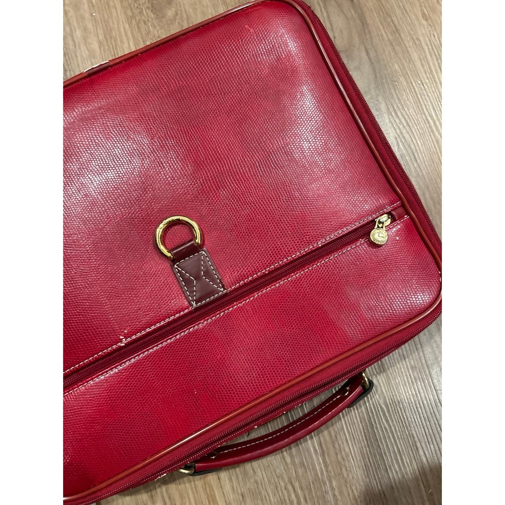 LANCEL Paris Red Briefcase Document Holder Handbag Travel Leather - Picture 10 of 12